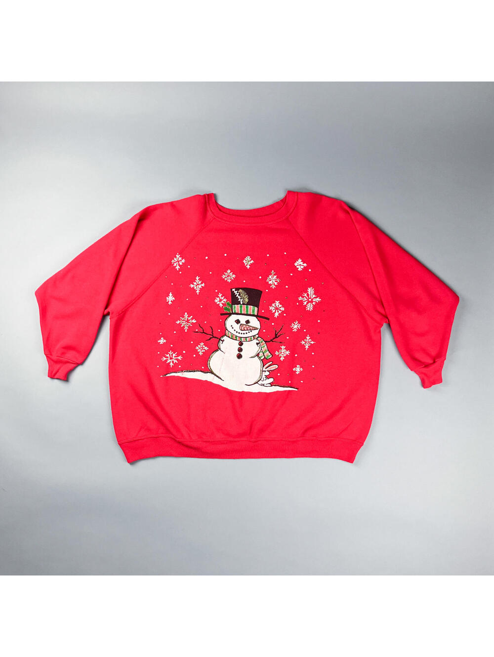 Vintage Graphic Sweatshirt | 90's Red Crew Neck with Snowman Winter Image